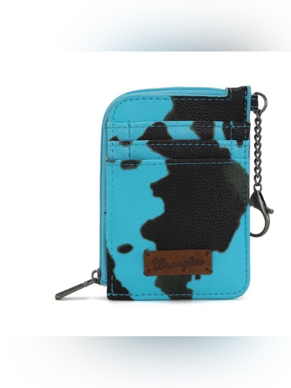 Wrangler Cow Print Print Mini Zip Card Case Turquoise - Picture 2 of 3